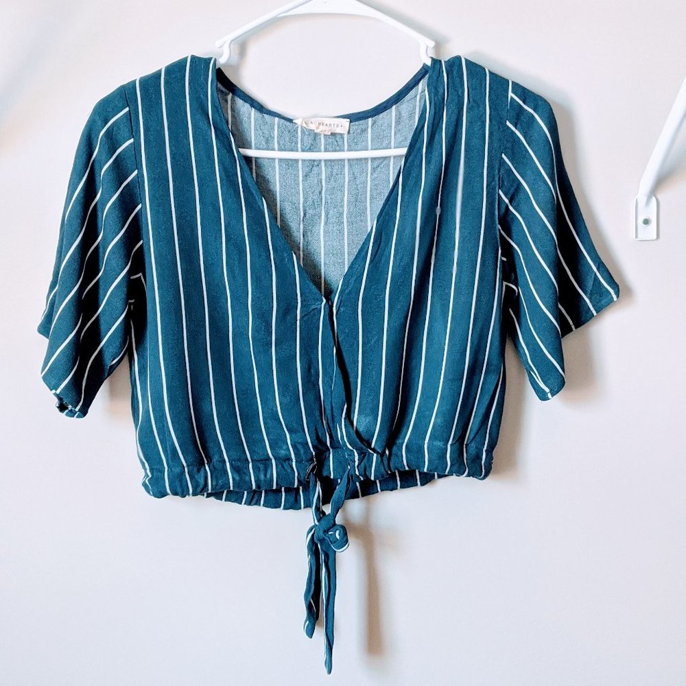 PacSun Blue White Striped Short Sleeve Crop Top